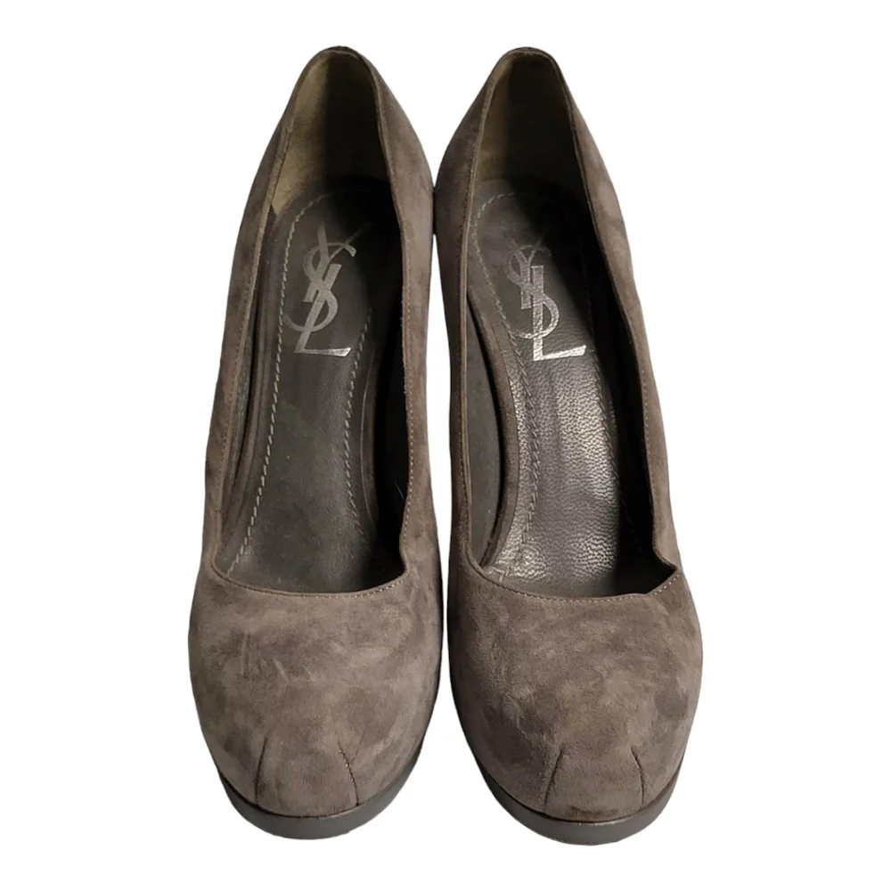 Yves Saint Laurent Womens Tribute Platform Slip On Pumps Gray Suede SZ‎ 36